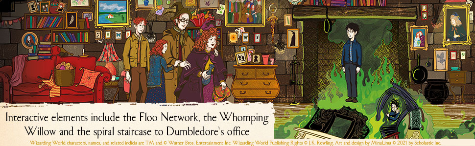 interactive elements include the floo network, the whomping willow, and more