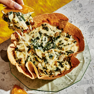 Spinach Artie Dip in a Tortilla Bowl