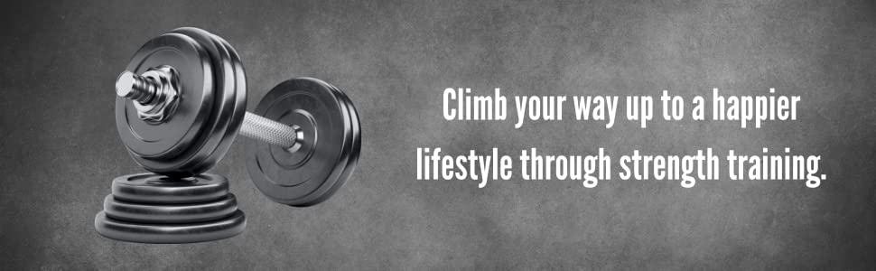 Inspiring quote accompanied by a Dumbbell set